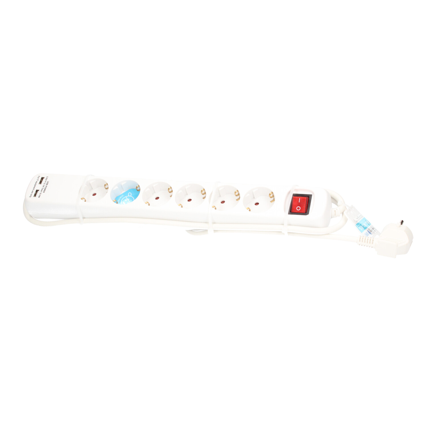 Base múltiple 6T + 2 USB + Int. (3x1.5mm) 1,4M Blanca