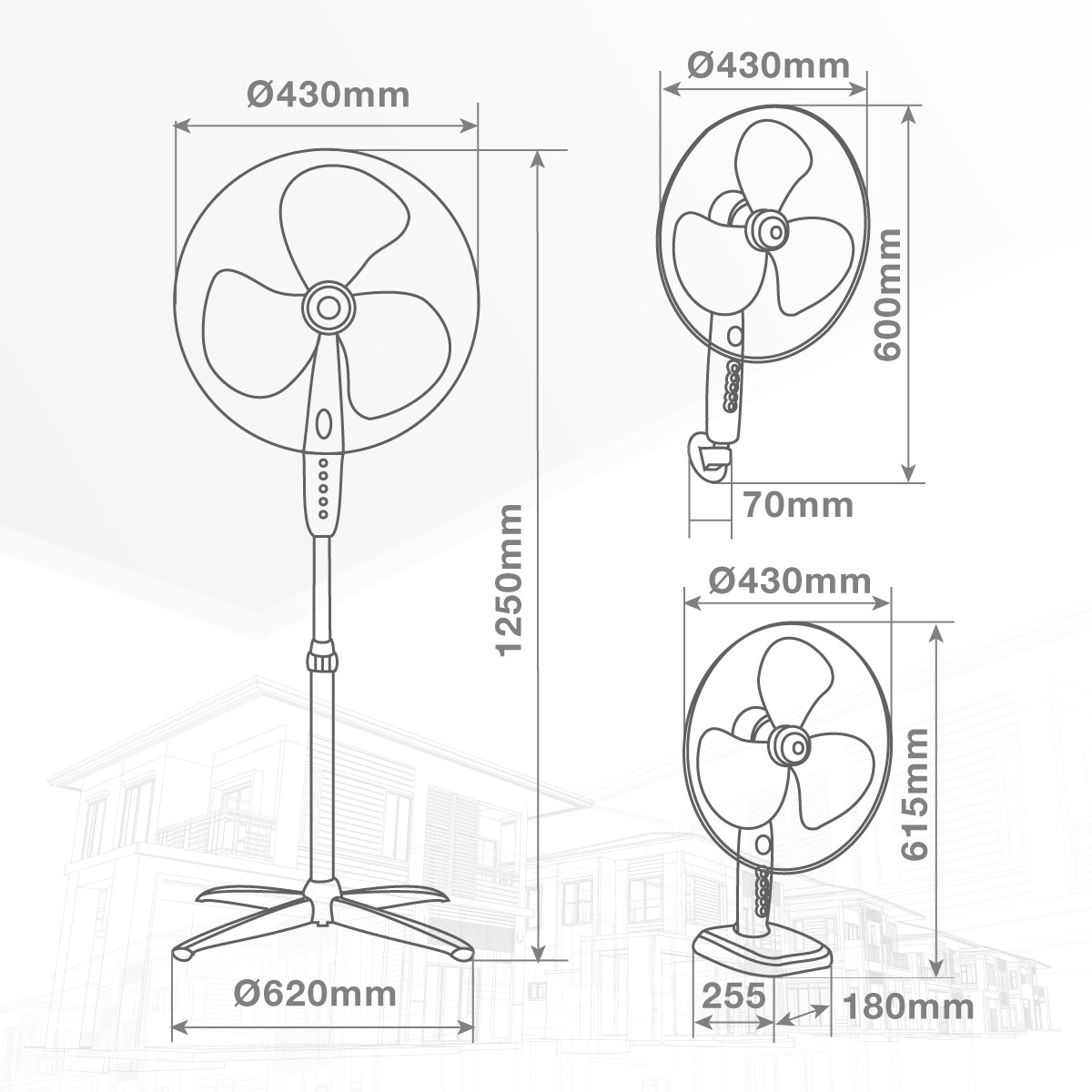Ventilador Kureli 3 en 1 (sobremesa, pared y pie) Ø43cm 45W Blanco