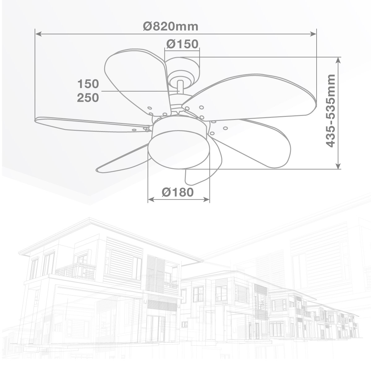 Ventilador techo Larde 2xE27 Ø82 6 aspas DC Verde