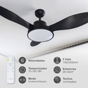 Ventilador techo Biula con luz CCT regulable y mando Ø122 3 aspas DC Negro