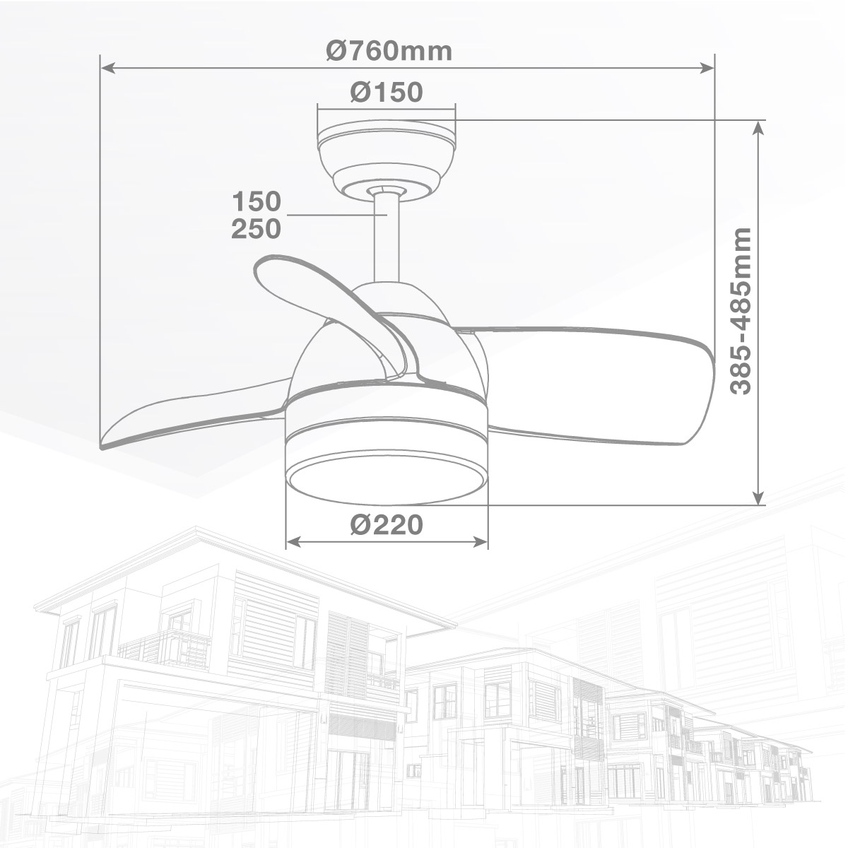 Ventilador techo Namuno con luz CCT regulable y mando Ø71 3 aspas DC Blanco