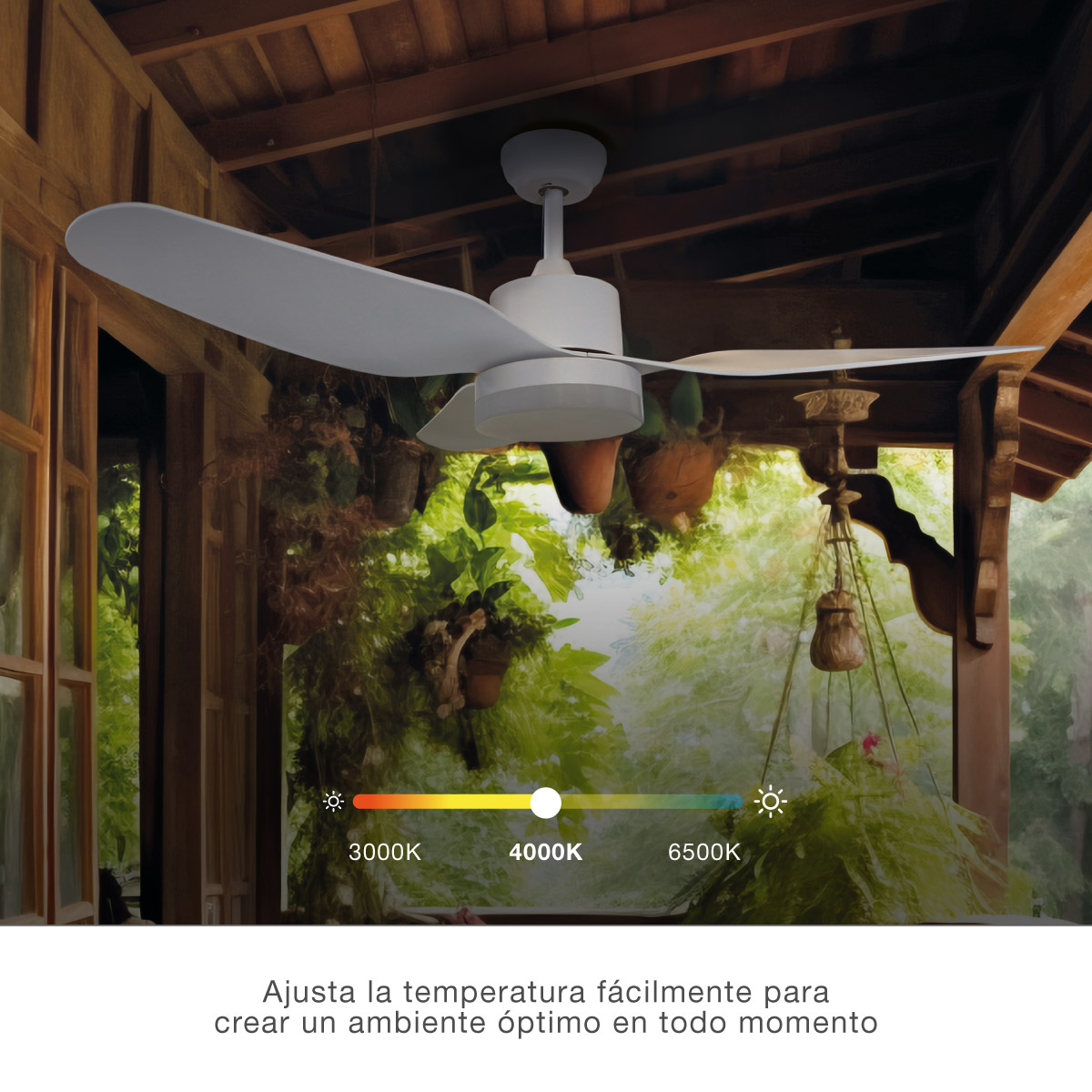 Ventilador techo Bumera con luz CCT regulable y mando Ø116 3 aspas Blanco