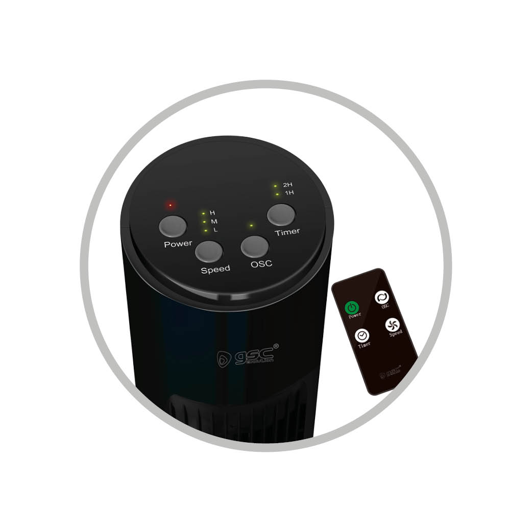 Ventilador de torre oscilante con mando 45W Negro