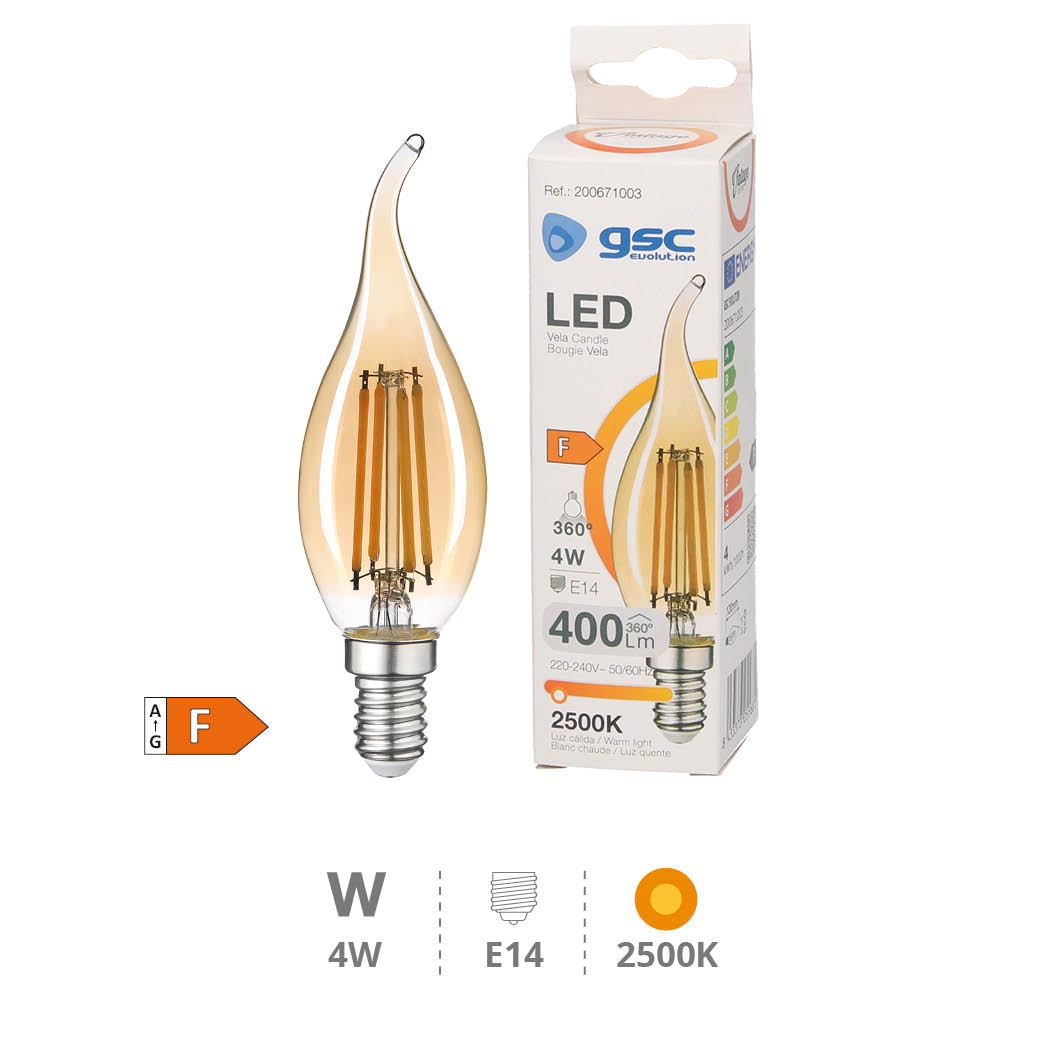 Lámpara LED vela soplo de viento Vintage 4W E14 3000K
