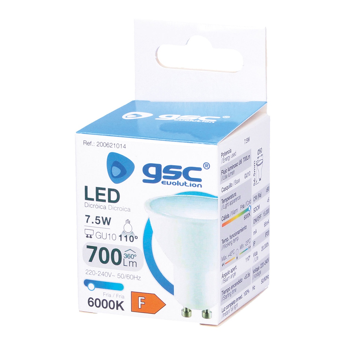 Lámpara LED dicroica 7,5W GU10 6000K