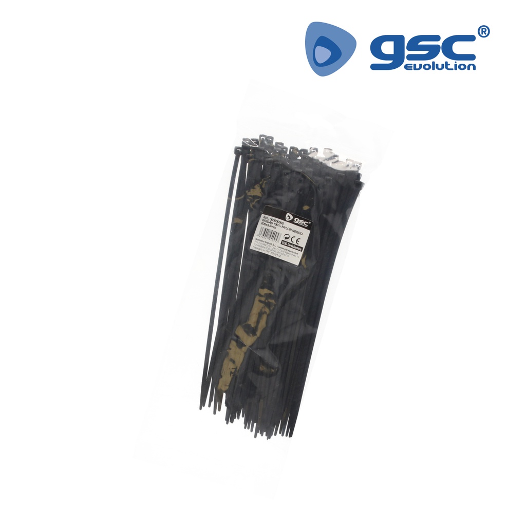 Pack 100 Unidades Bridas 200x3.5mm Negro