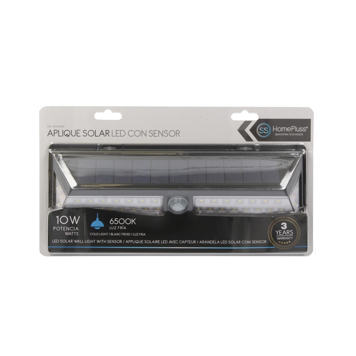 Aplique solar LED con sensor 10W 6500K Negro- 5u caja exp