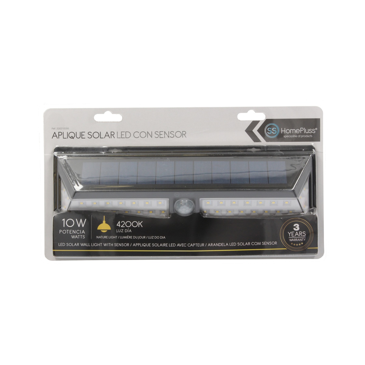 Aplique solar LED con sensor 10W 4200K Negro - 5u caja exp