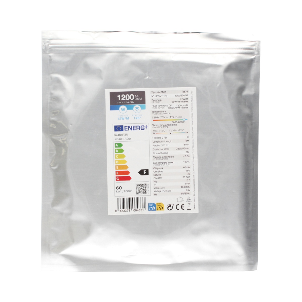 Rollo 5M tira LED 12W/M 6000-6500K IP44 24V
