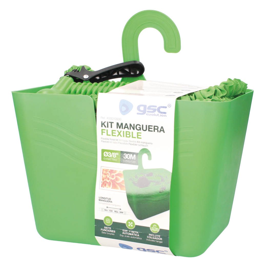Kit manguera flexible tipo serpiente 10M - 30M + cesta con gancho