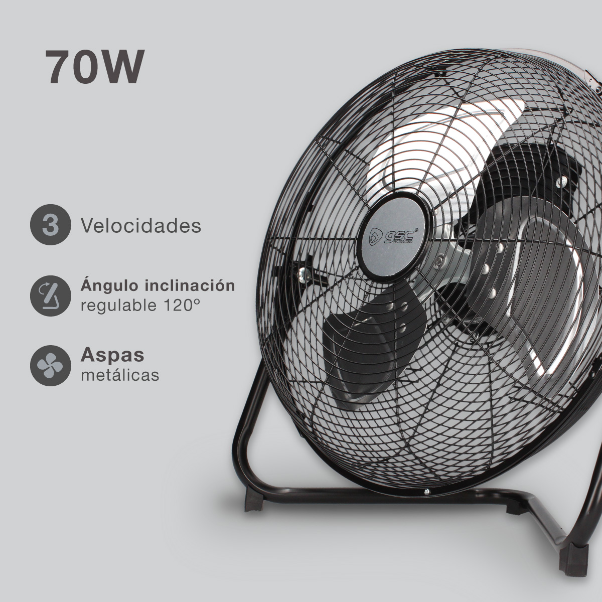 Ventilador metálico de suelo 40cm 70W Negro