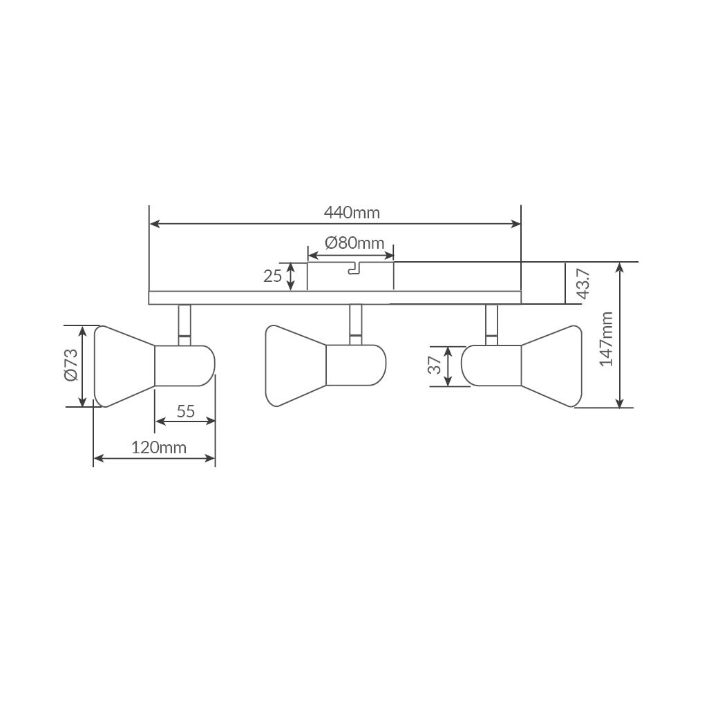 Foco de techo triple lineal Serie Guimara E14 Níquel