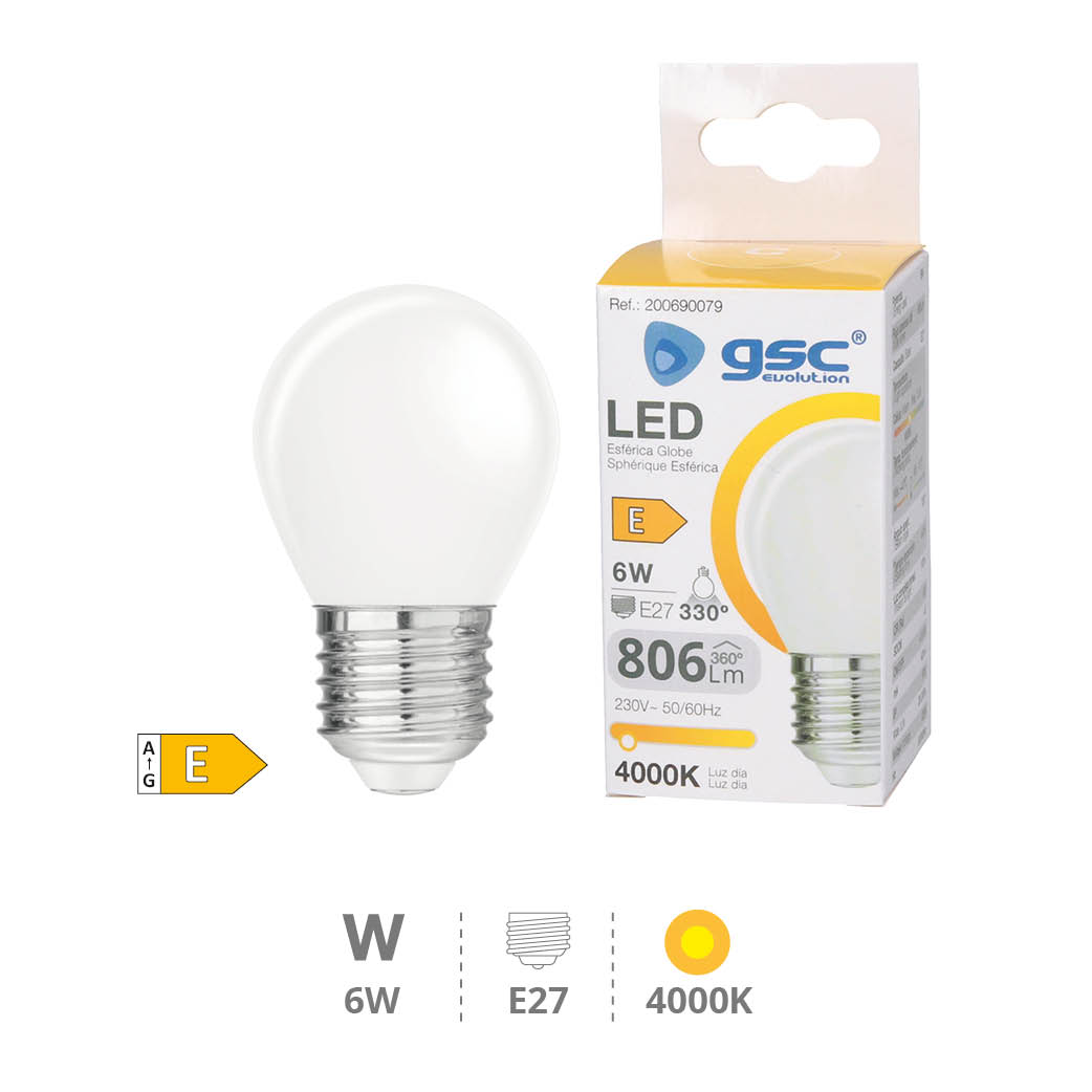 Bombilla LED esférica Serie Cristal 6W E27 4000K