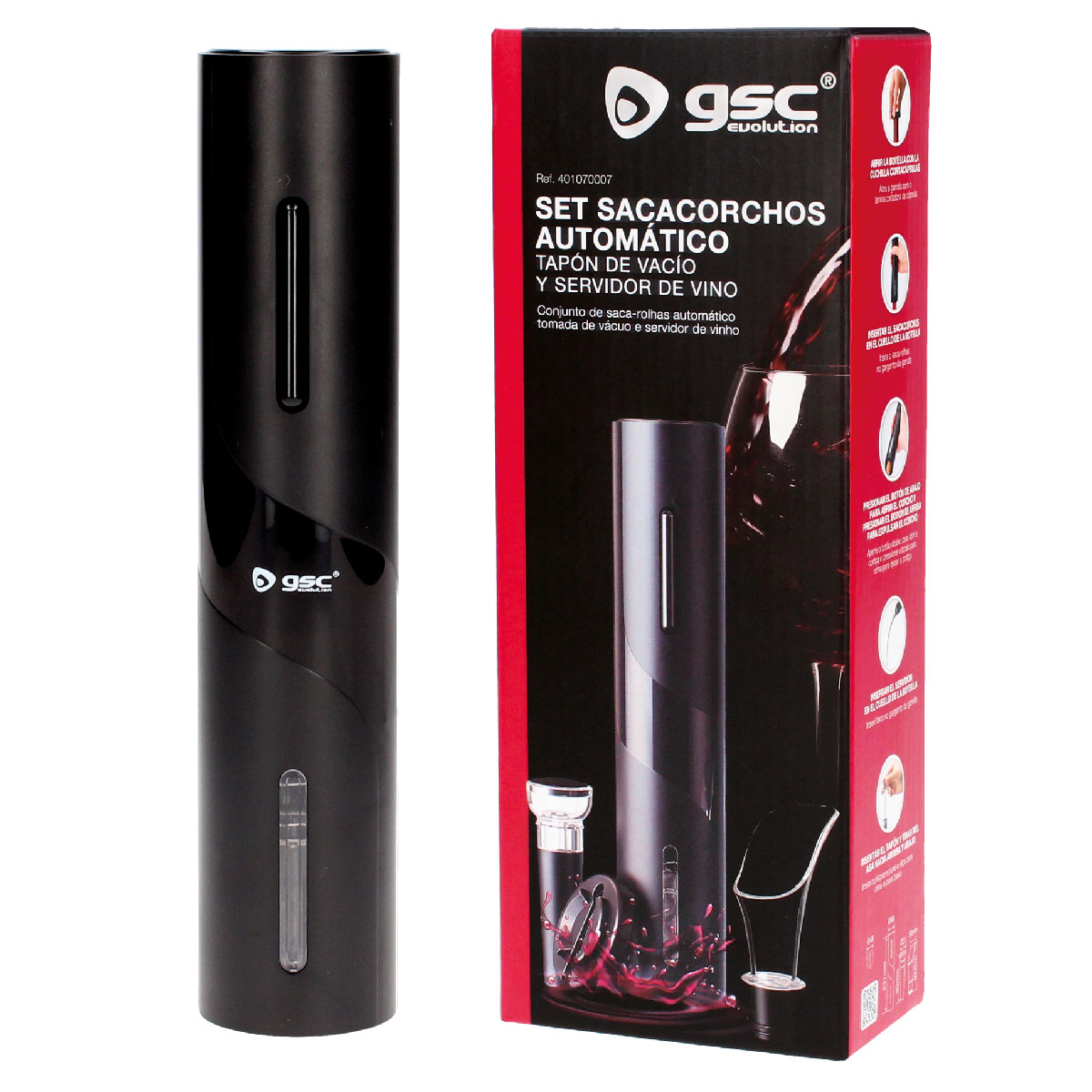 Set sacacorchos automático con tapón de vacío y servidor de vino