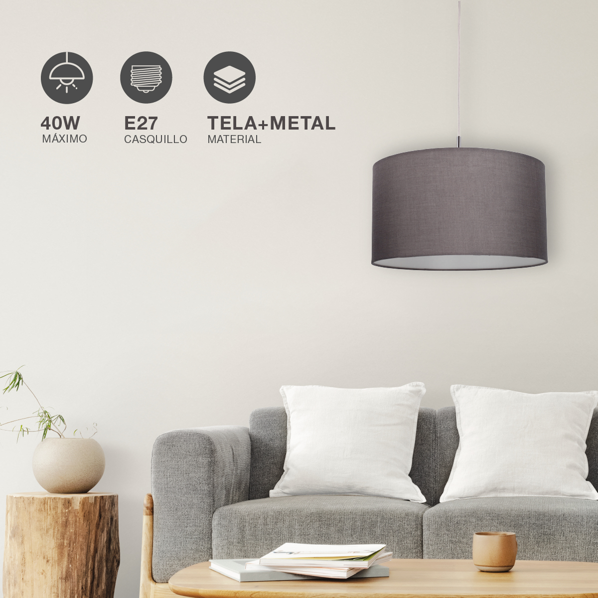 Lámpara de techo colgante Serie Kaliab E27 Ø360mm Gris