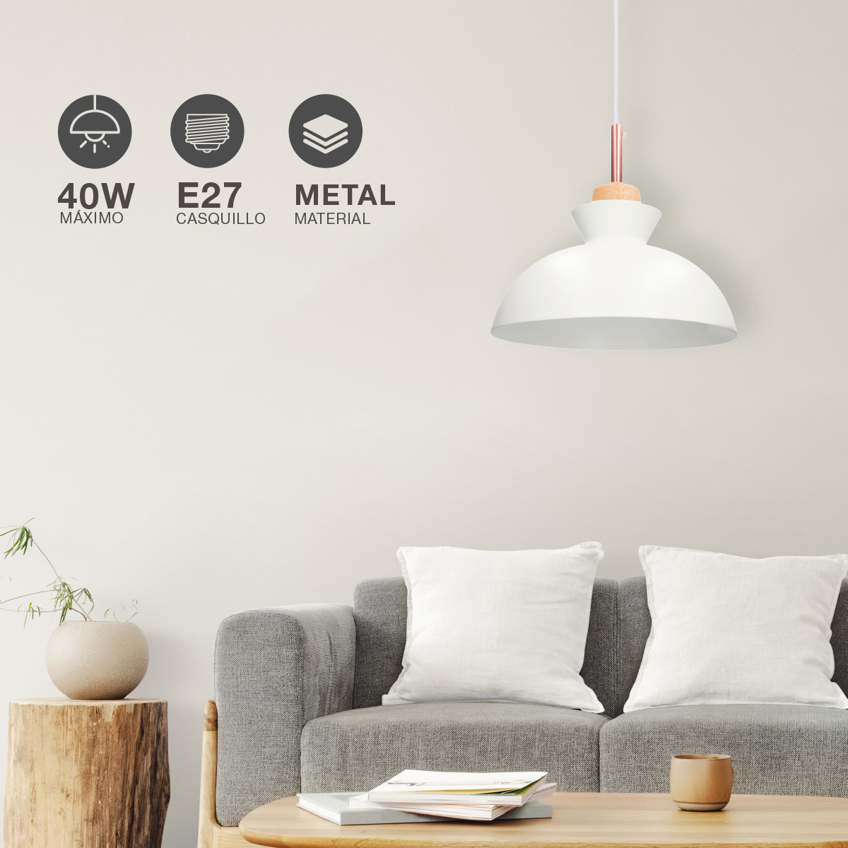 Lámpara de techo colgante Serie Sompara E27 Ø280mm Blanco