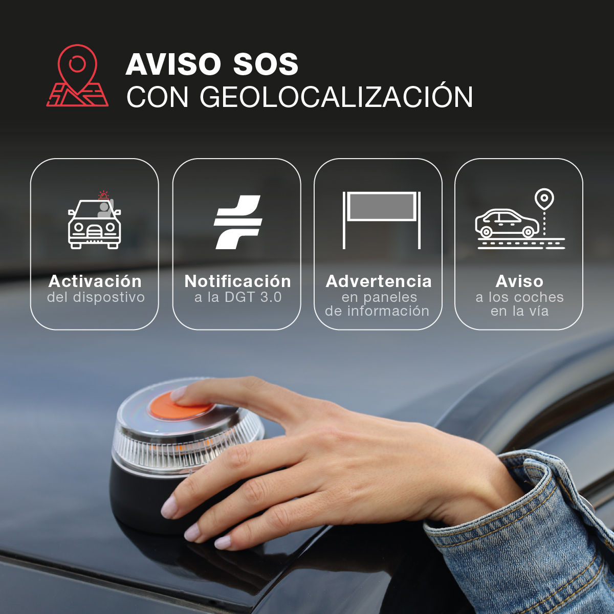 Baliza señalización de emergencia V16 con geolocalización