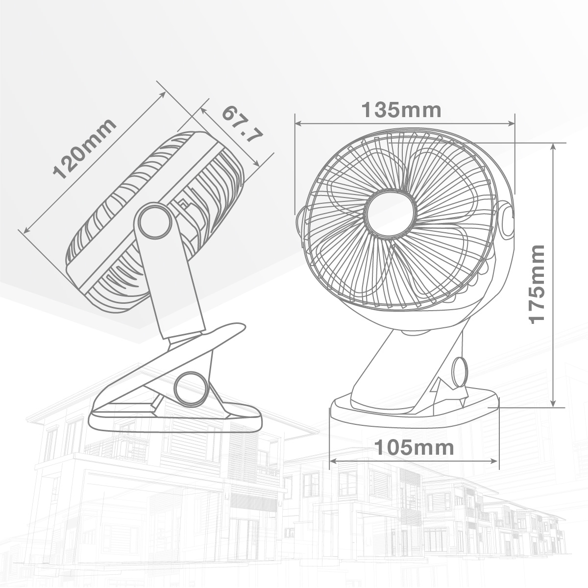 Mini ventilador USB tipo clip Fune 3W Negro