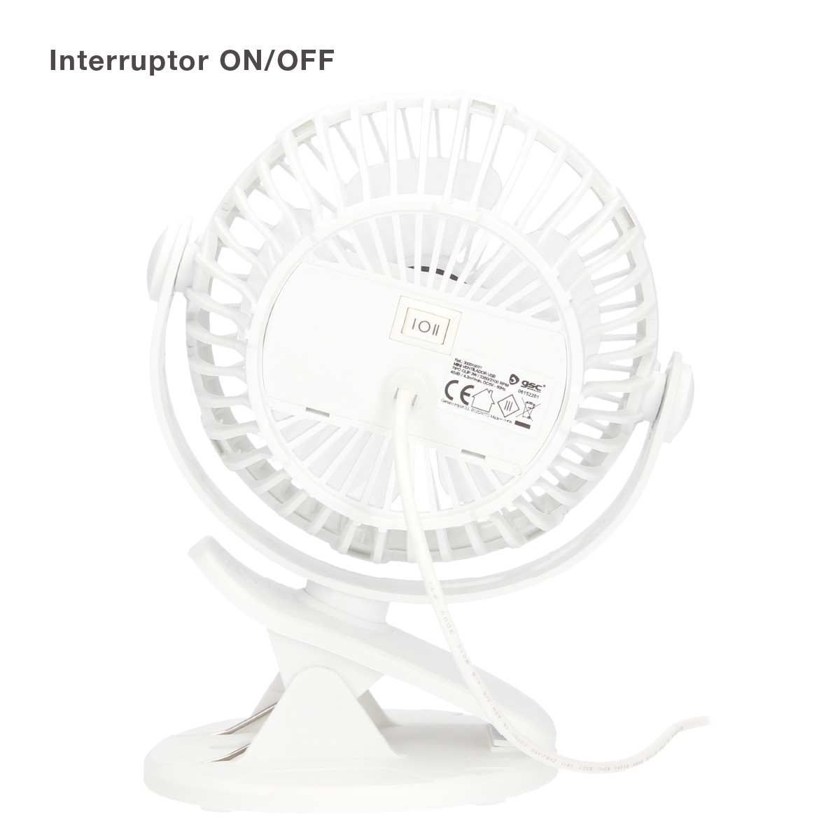Mini ventilador USB tipo clip Fune 3W Blanco