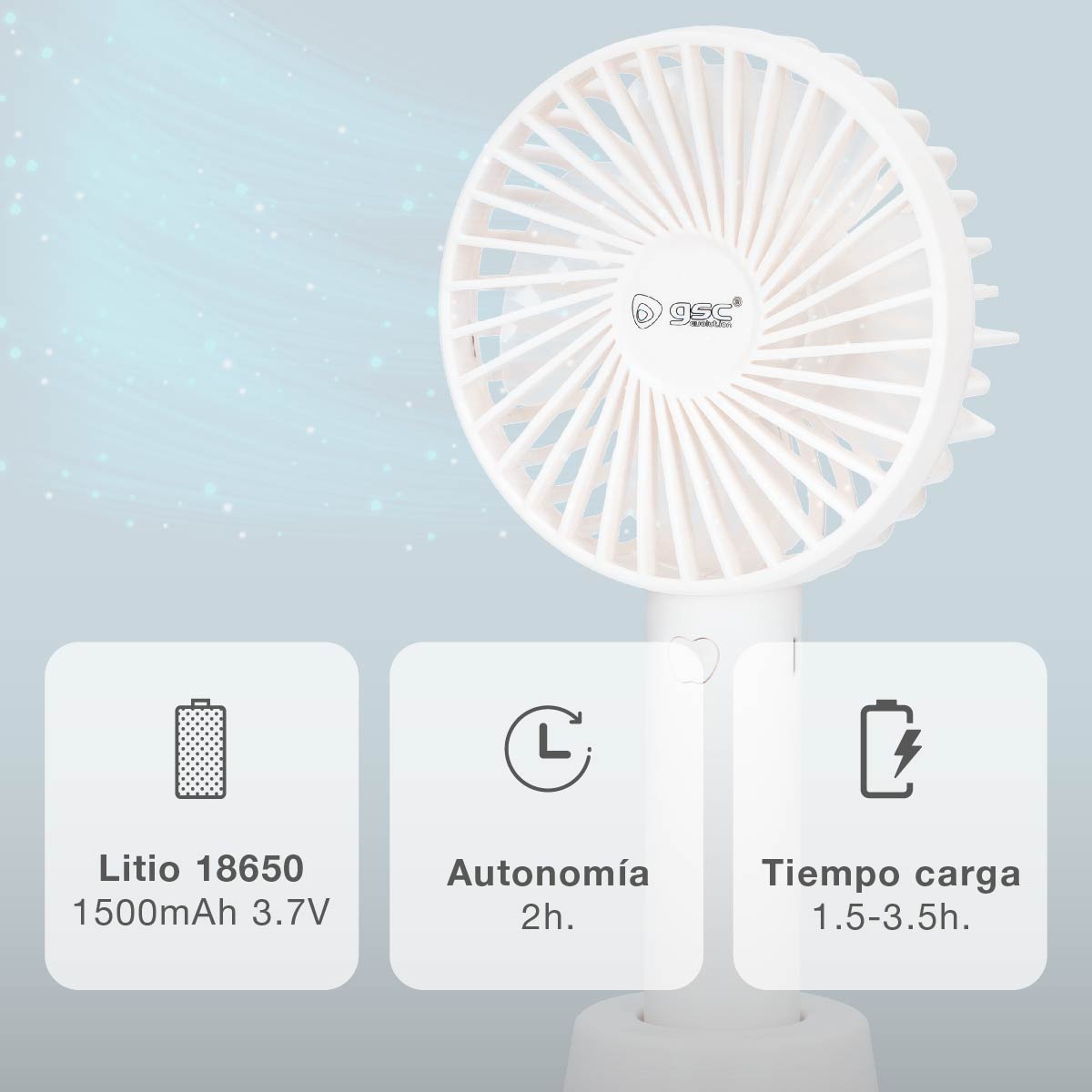 Mini ventilador de mano Balu USB recargable Blanco