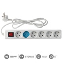 [000000007] Bloc multiprises 6 P + Int. (3X1,0 mm) 1,5M Blanc