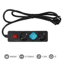 [000000025] 3 way socket black with switch (3x1.5mm) 1,5M wire