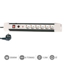 [000800797] 6 way socket with switch (3x1.5mm) 1,5M wire - Surge + overheating protection