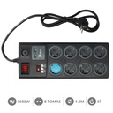 [000803393] Bloc multiprises 8 P + 2 USB + int. (3x1,5mm) 1,4M