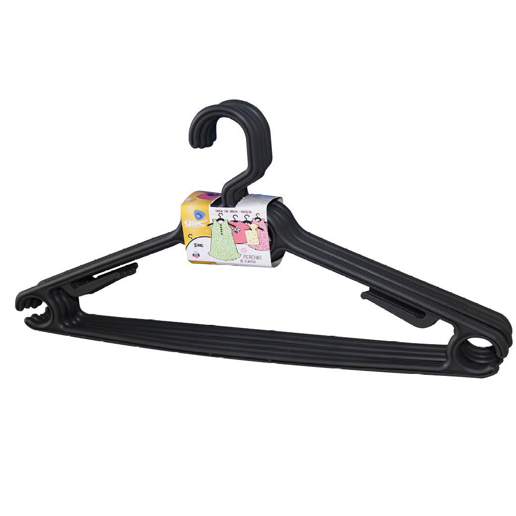 Set of 5 plastic clothes hangers