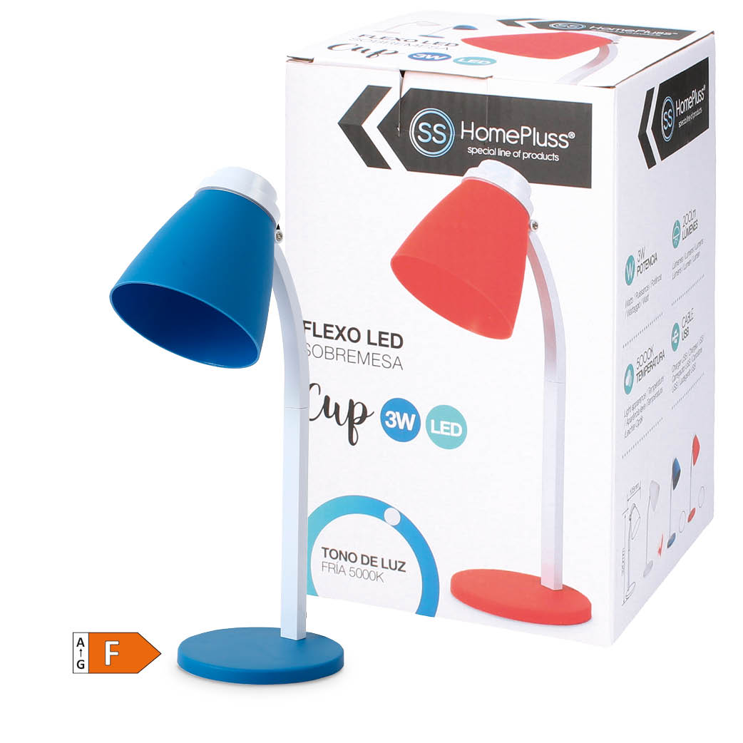 Lampe de bureau à bras articulé avec câble USB 3 W bleue