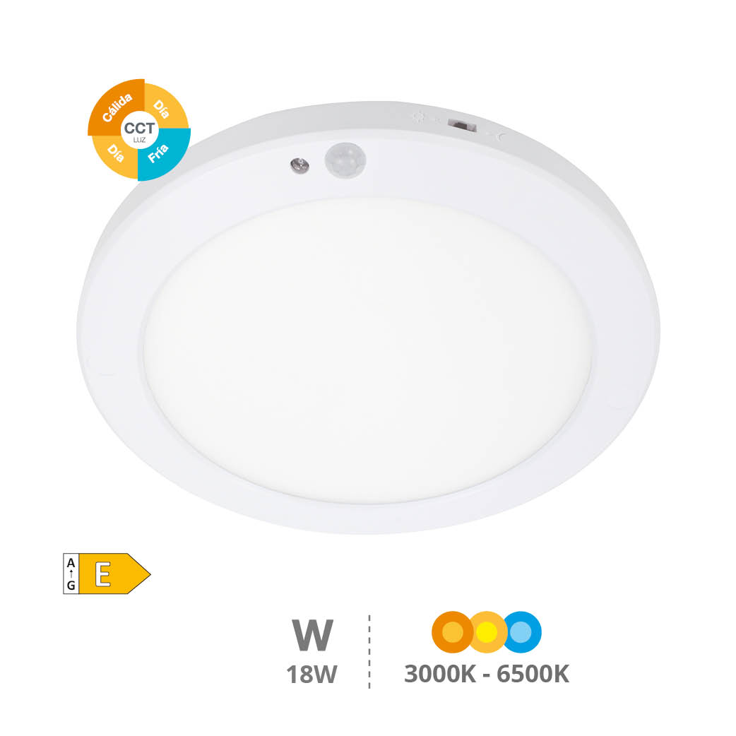 Downlight LED Aketi réglable avec détecteur de mouvement et crépusculaire 18 W 3000K à 6500K réglable
