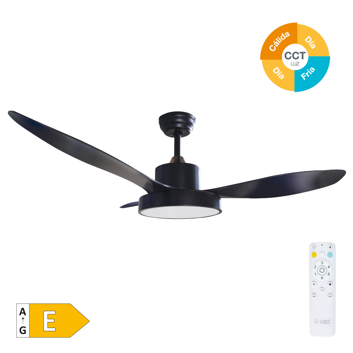 Ventilador de techo con mando 48' motor DC CCT regulable 3 aspas Blanco