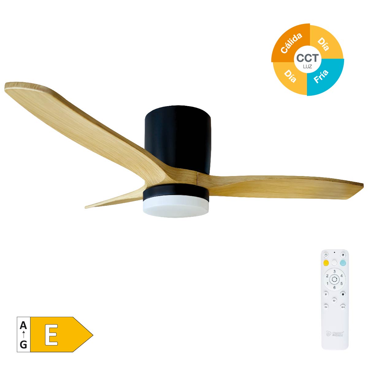 Ventilador de techo con mando 42' motor DC 3 aspas Madera y blanco (copia)
