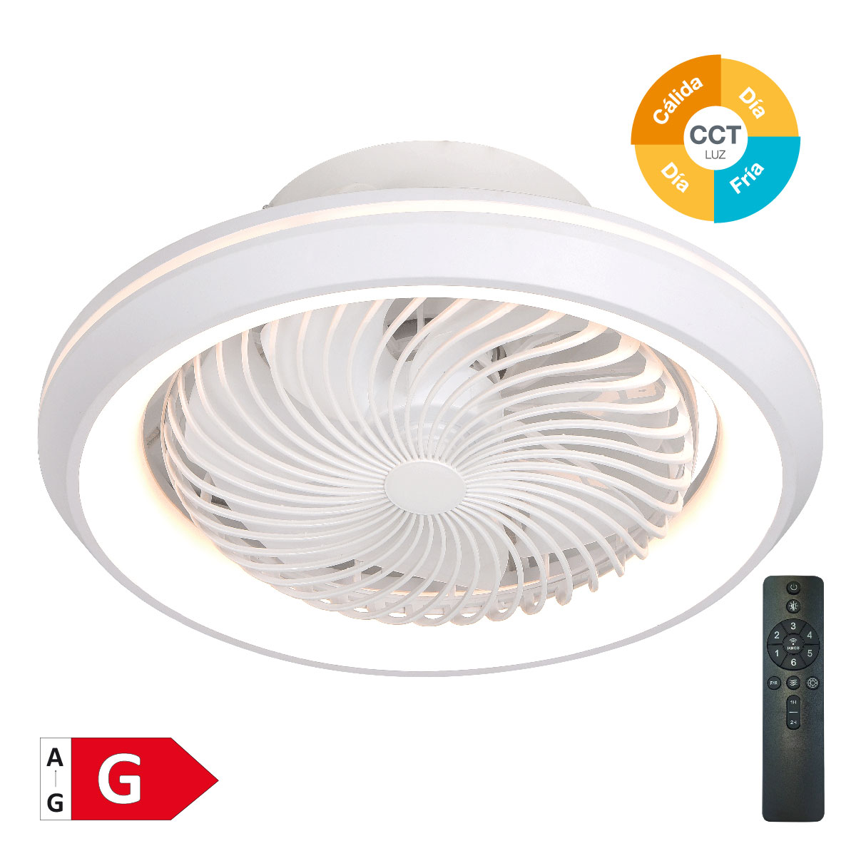 Ventilador de teto com comando 28&quot; motor CC CCT 3 pás Branco