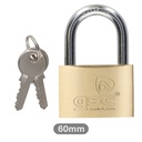 [502010008] Brass padlock short neck steel 60mm 2 keys - BOX OF 6
