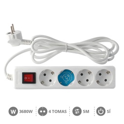 [000000794] Base múltiple Serie Estándar 4T con interruptor (3x1.5mm) 5M Blanco