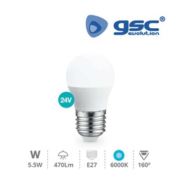 [002004898] Lámpara LED esférica 5.5W E27 6000K 24V