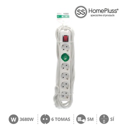 [008000828] 6 way socket White with switch (3x1.5mm) 5M wire