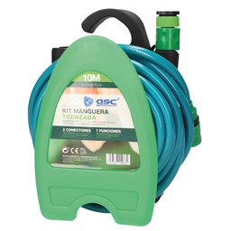 [403010001] Kit tuyau d’arrosage tressé PVC 10 M Ø1/2&quot;(12 mm) à accrocher au mur