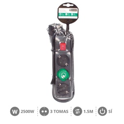 [100005003] Base múltiple 3T + Int. (3x1.0mm) 1,5M Negra - 5u retráctil