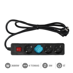 [100005014] Base múltiple 4T con interruptor (3x1.5mm) 3M Negra