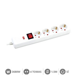 [100005016] Base múltiple con protección 4T + Int. (3x1.5mm) 1,5M Blanca