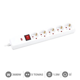 [100005017] Base múltiple con protección 5T + Int. (3x1.5mm) 1,5M Blanca
