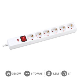 [100005018] Base múltiple con protección 6T + Int. (3x1.5mm) 1,5M Blanca